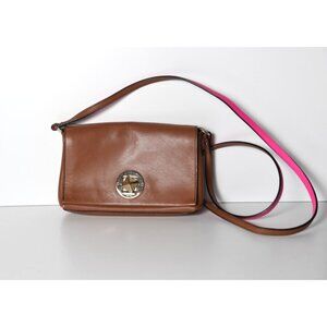 Kate Spade Brightspot Avenue Sally Turn Lock Shoulder Bag Tan with Pink Strap